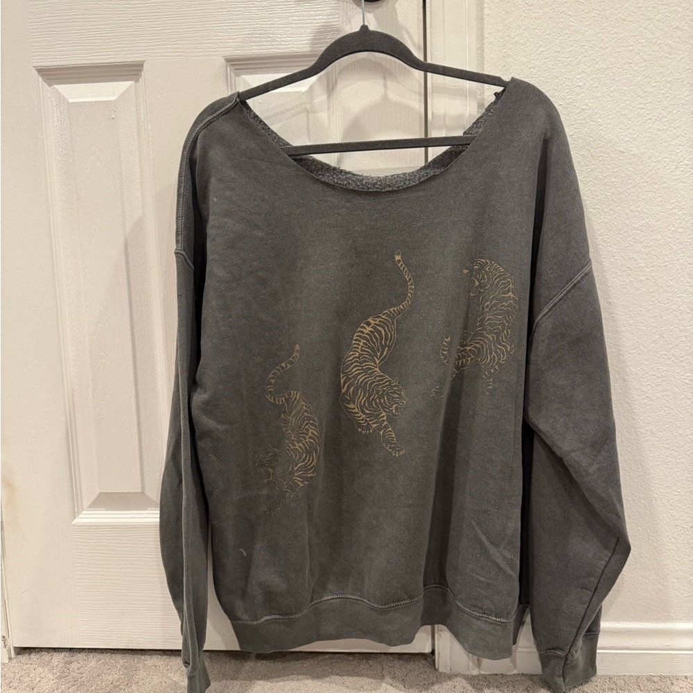 Urban Outfitters Gray and Gold Crew Neck Sweater